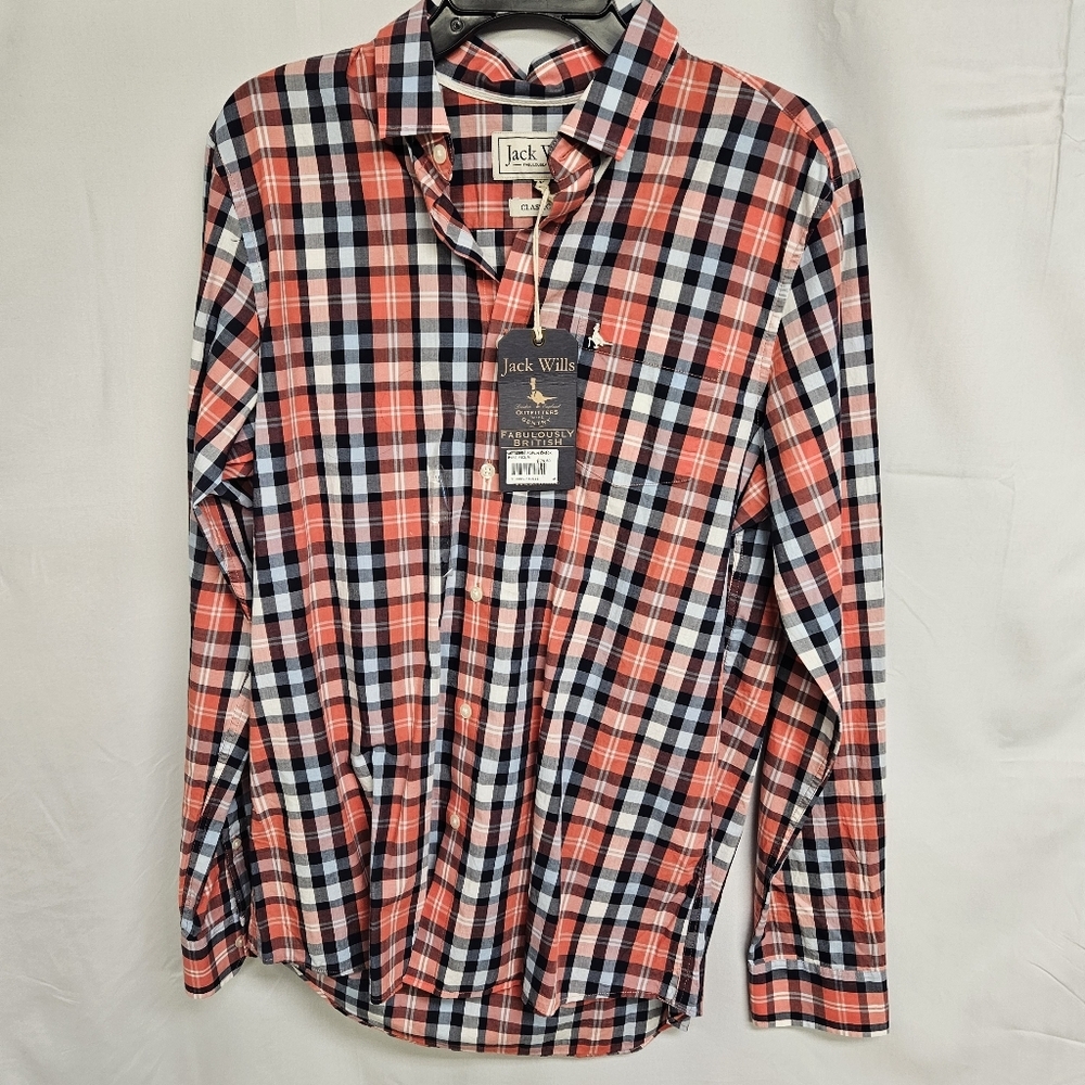 Jack Wills Plain Poplin Red White Shirt Long Sleeve Size Medium Brand NWT